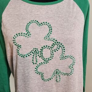 Green and Gray Shamrock Embellished Top